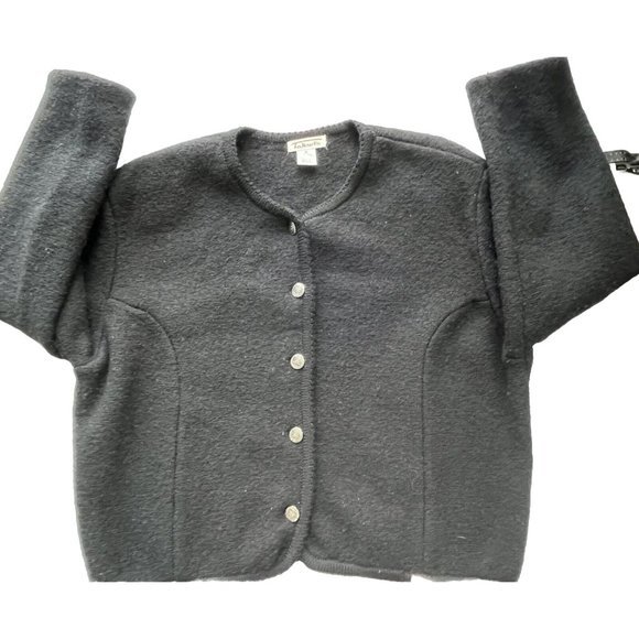 Talbots Womens Black 100% Wool Sweater Button Front Long Sleeve Sz 18 Vintage XL - Picture 1 of 9